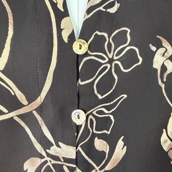 Citron Santa Monica Brown Floral 3/4 Flare Sleeve Silk Top Fairy Grunge Forest M - Picture 6 of 11